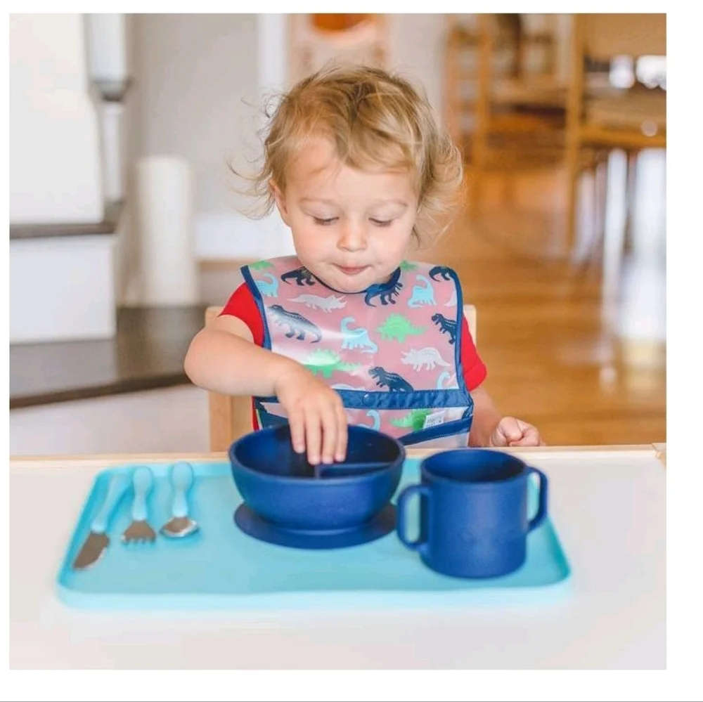 Green Sprout Snap & Go Wipe Off Bibs Blue Dinosaurs 9-18M - 3pk